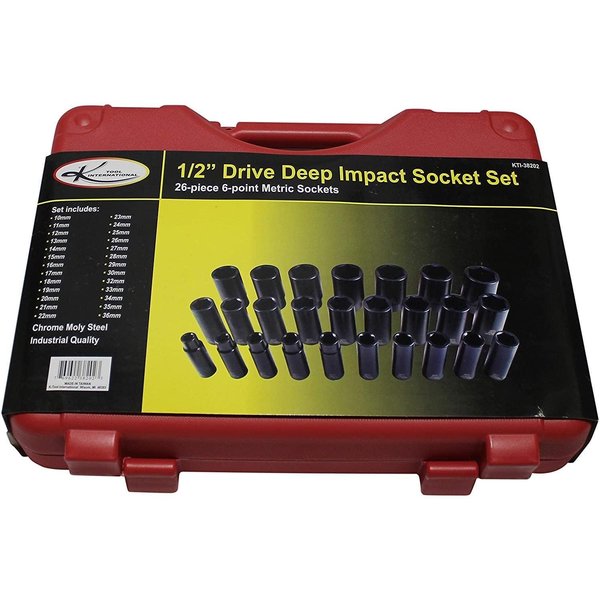 K-Tool International 1/2" Drive Socket Set, Metric, 26 pcs KTI-38202